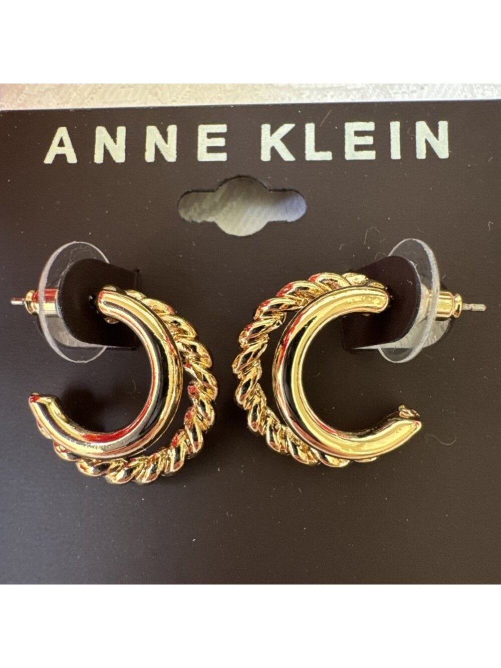 Anne Klein Classic Shiny Goldtone Braided Hoop Dangle Earrings 3/4" NEW $26